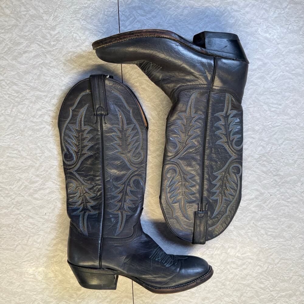 Abilene Women’s Black Leather Cowboy Boots Size 6.5 Western Made USA - Picture 3 of 12